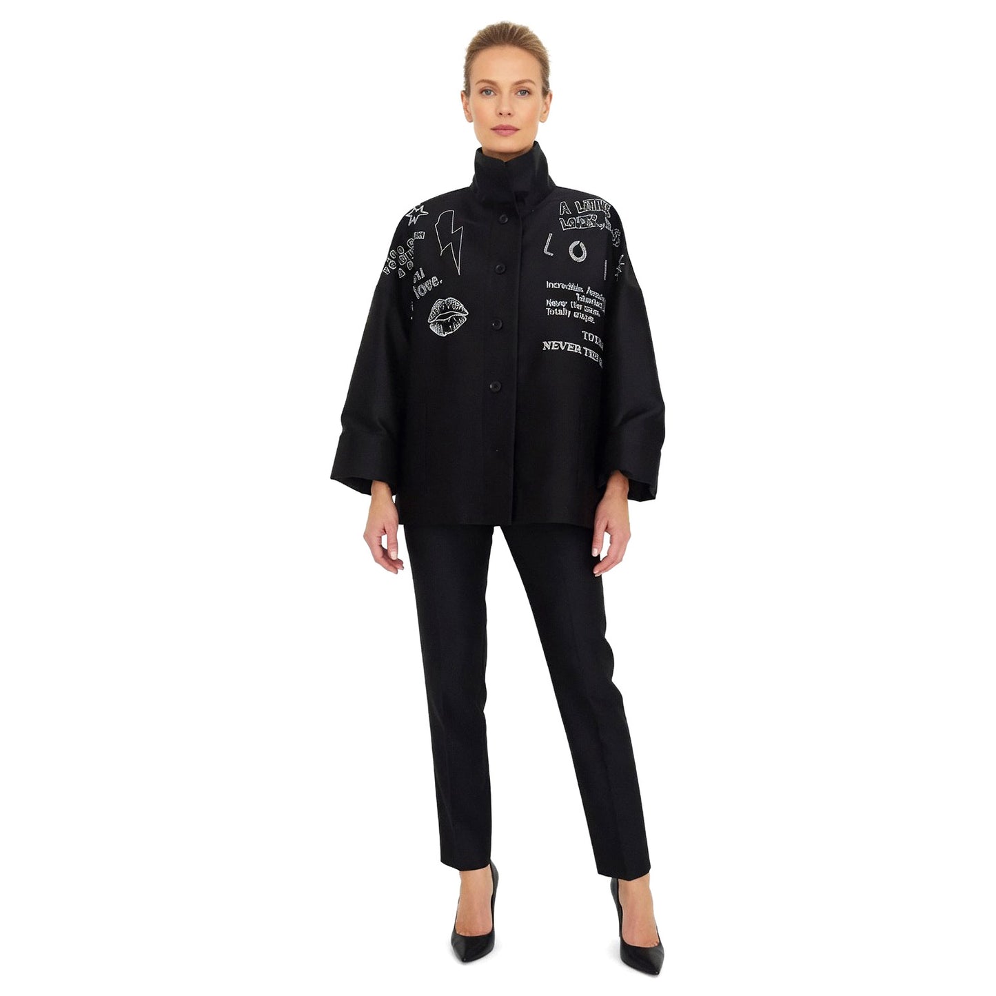 Square Boxy Jacket - Black with Swarovski Details