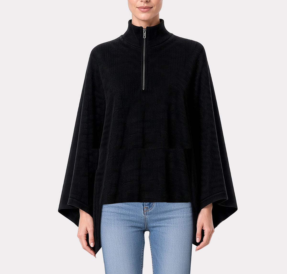 Varm stickad ullponcho – Svart