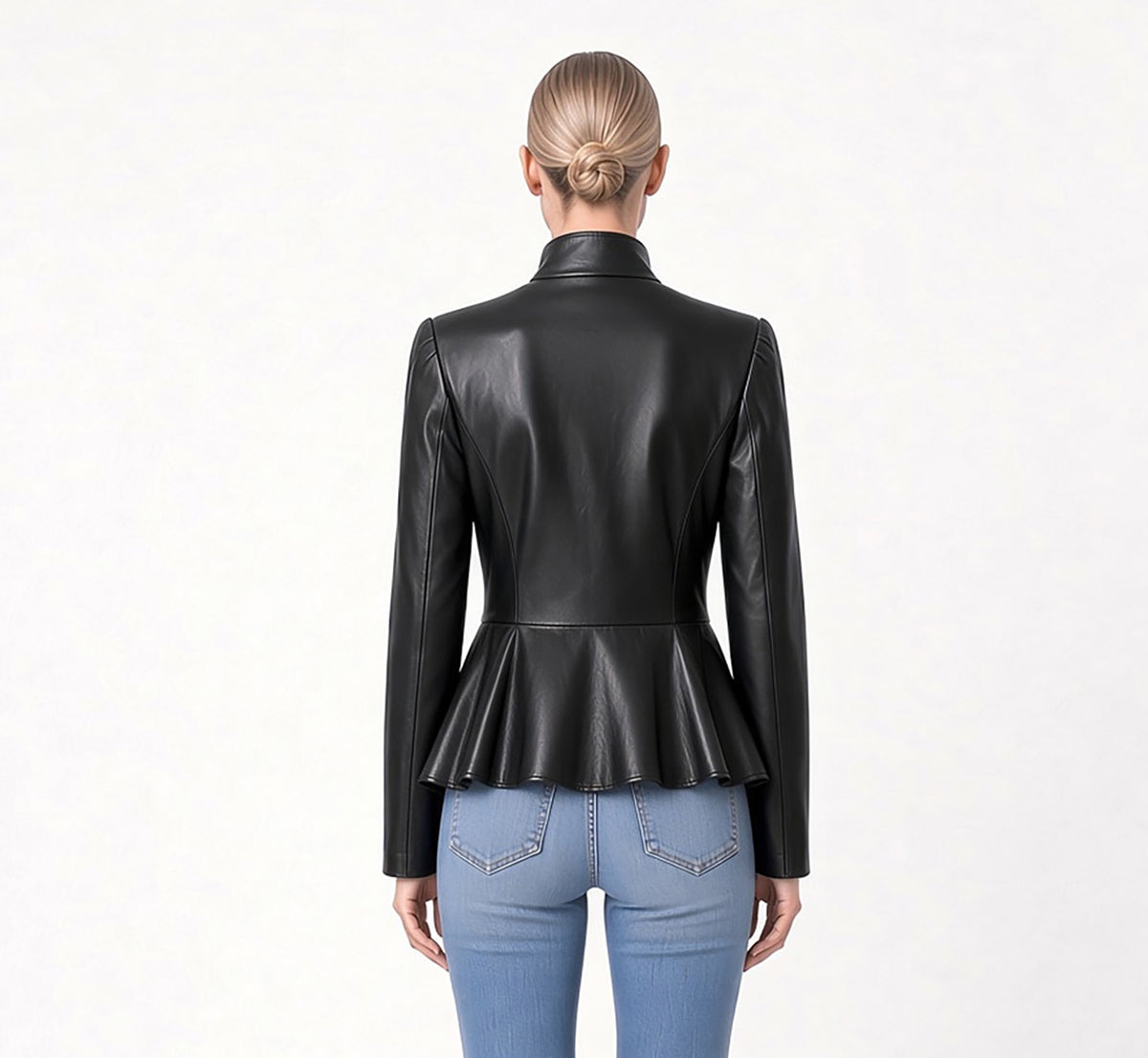 Skräddarsydd peplum skinnjacka – Svart