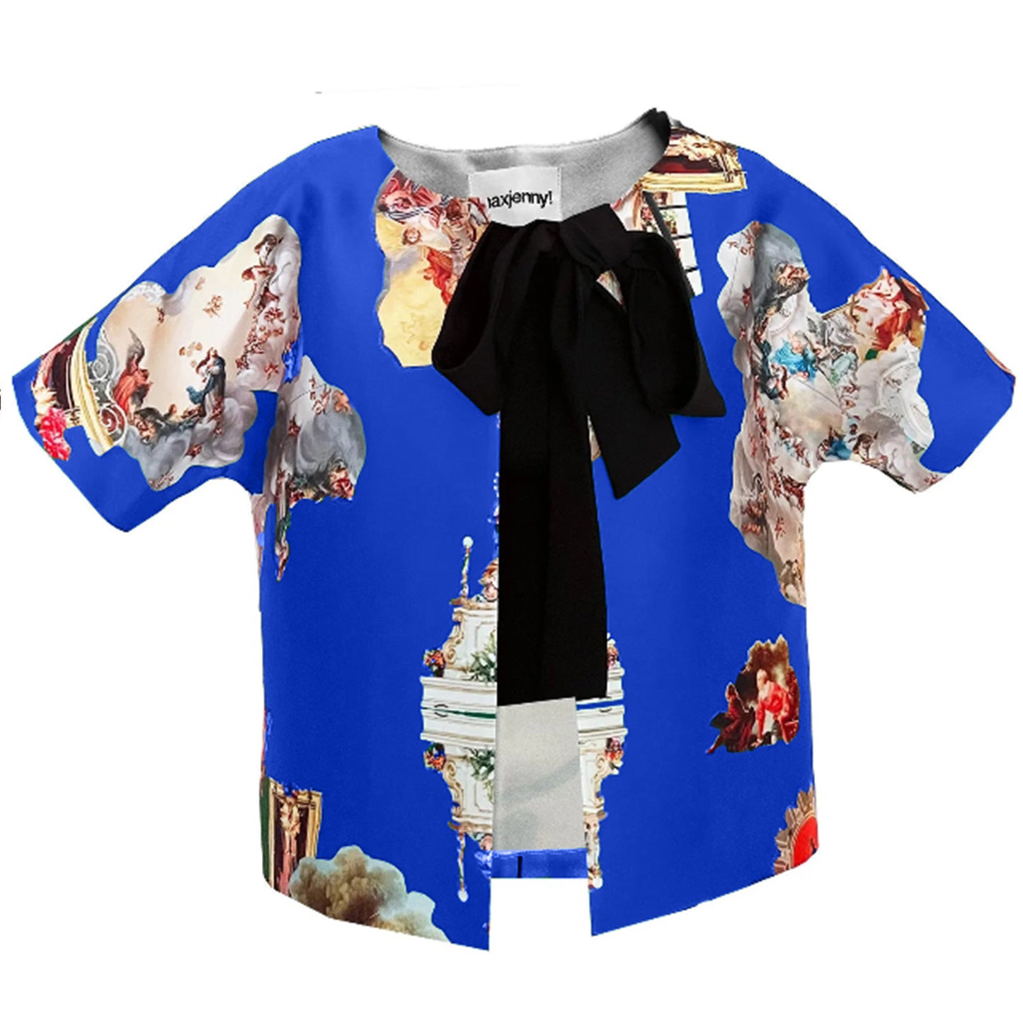 Cropped Jacket with Bow - Sicily Blue front Cognac back