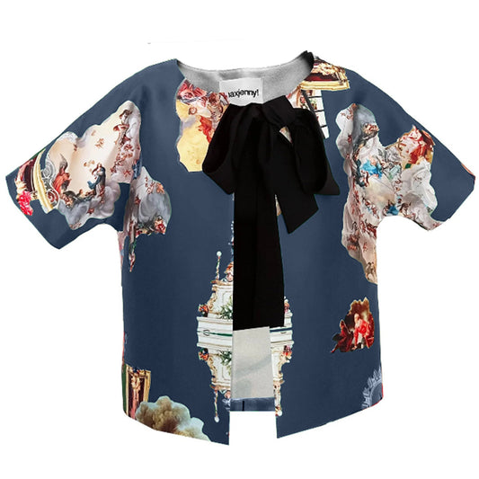 Cropped Jacket with Bow - Sicily Dark Blue front and Petroleum back