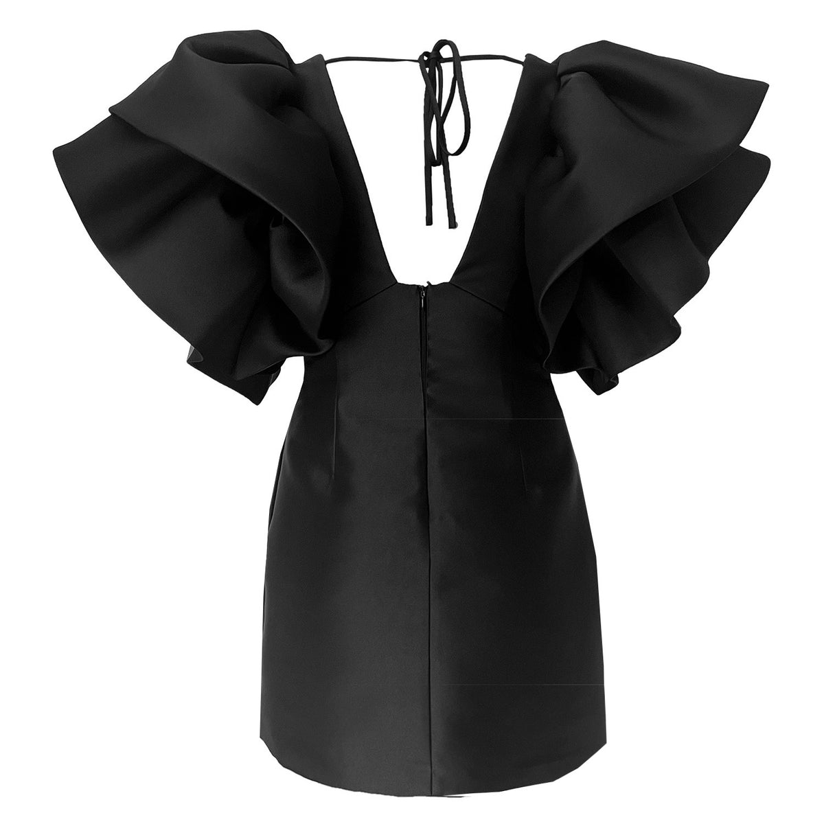 Large Rufflearm Mini Dress - Black