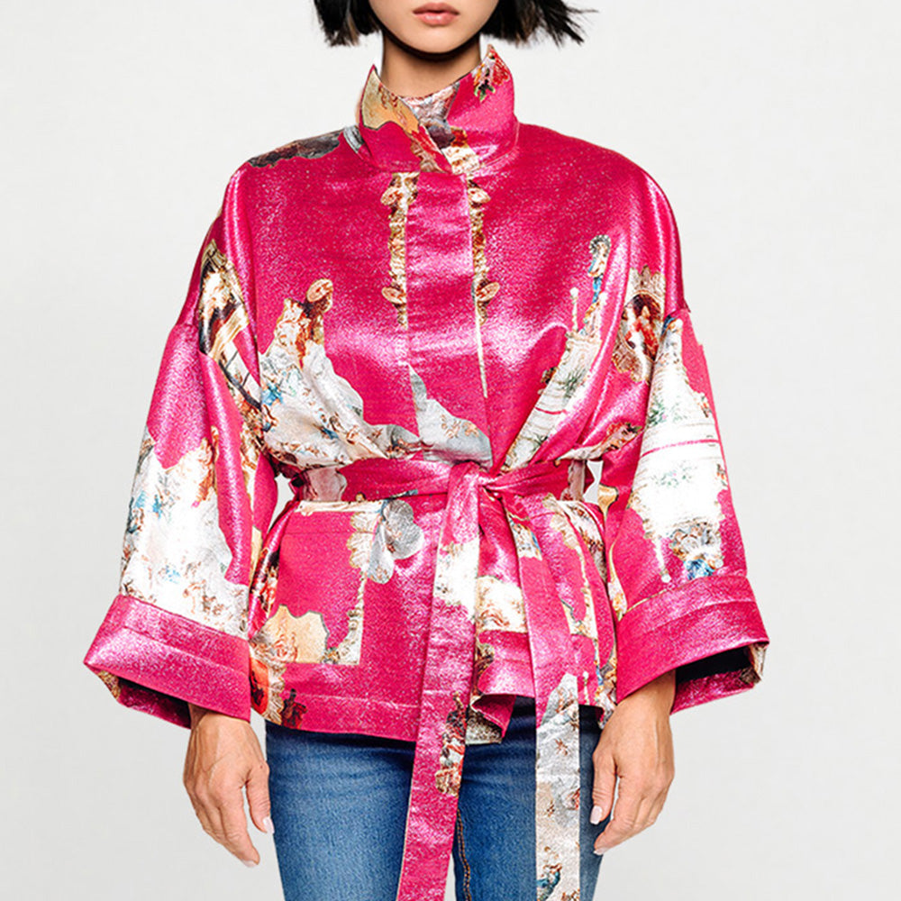 Square boxy Jacket sicily hot pink printed