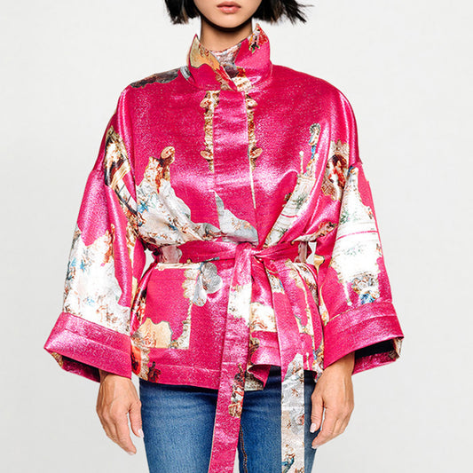 Square boxy Jacket sicily hot pink printed