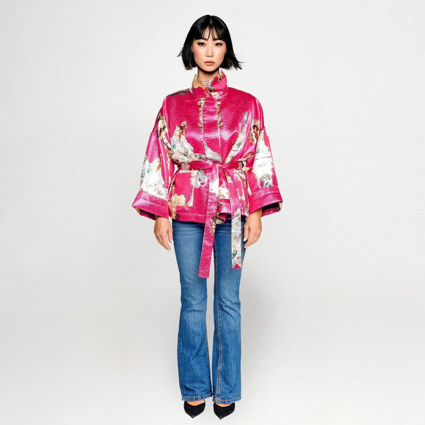 Square boxy Jacket sicily hot pink printed