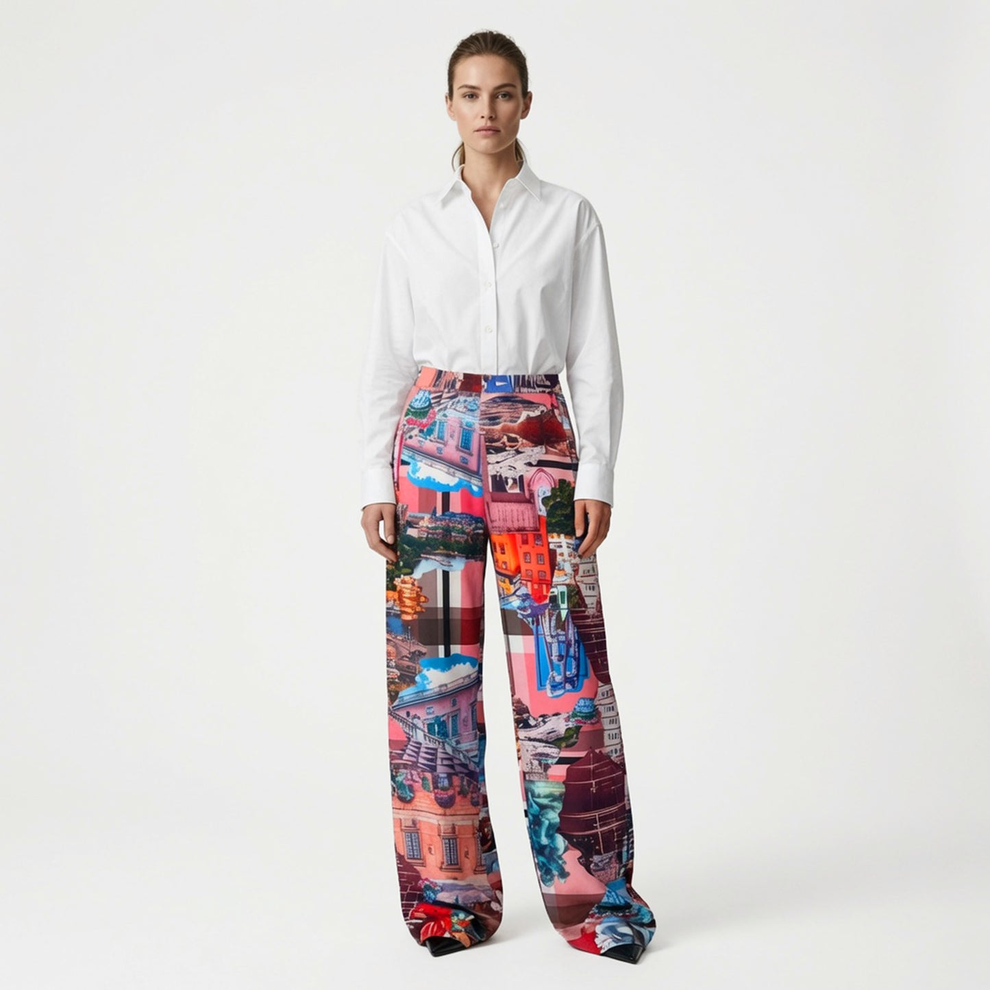 Vida slouchy byxor –  Stockholm Royal Pink Mönstrad | maxjenny!