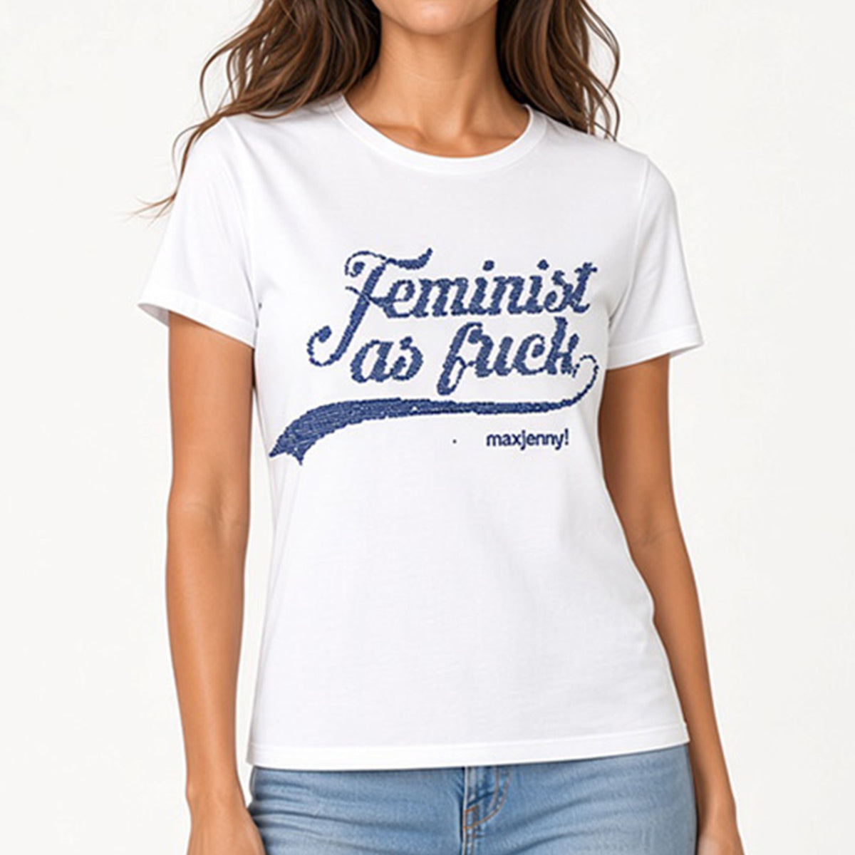 Feminist as Fuck Blue Swarovski Crystal T-Shirt – White