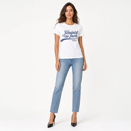 Feminist as Fuck Blue Swarovski Crystal T-Shirt – White