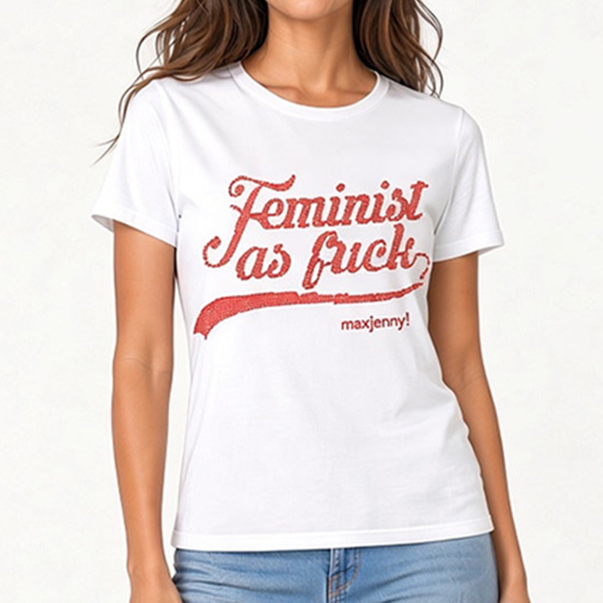 Feminist as Fuck Dark Orange Swarovski Crystal T-Shirt – White