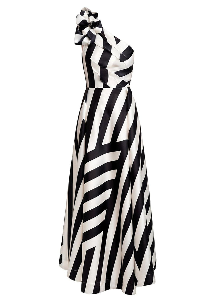 One Shoulder Statement Gown – Black & White