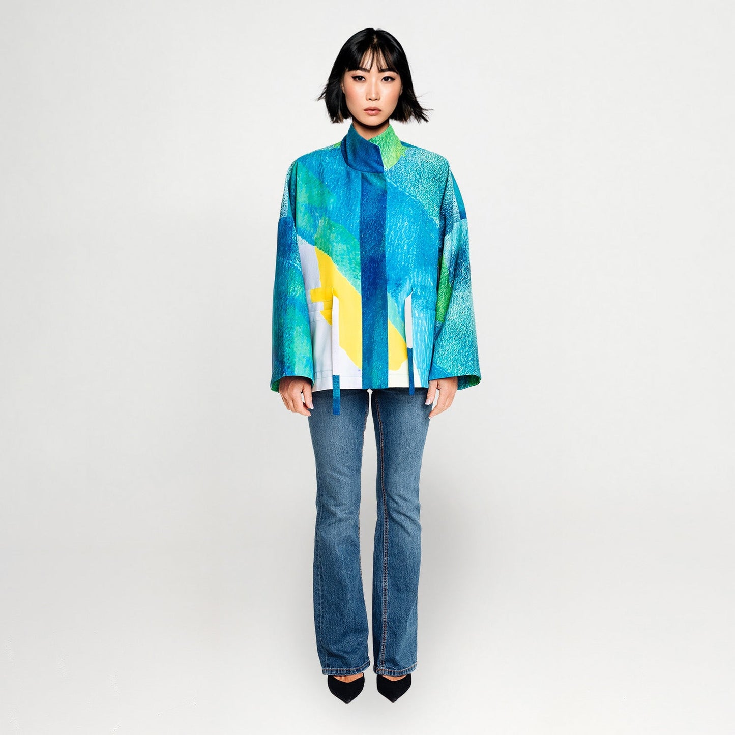 Square boxy Jacket print Turquise