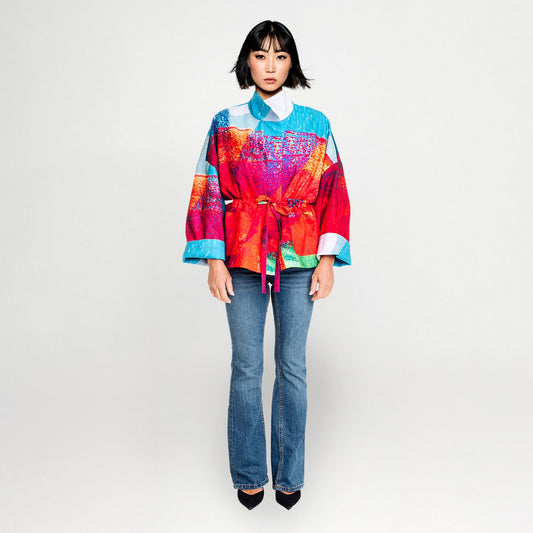 Square boxy Jacket print Red Turquise