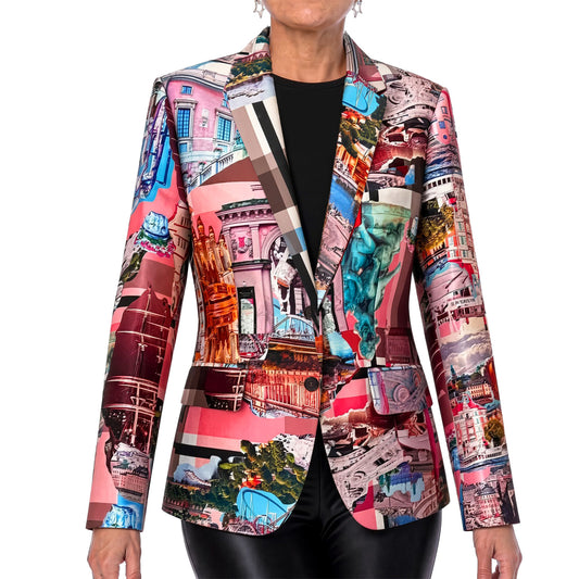 Taillierter Blazer – Stockholm Royal Pink gemustert | maxjenny!