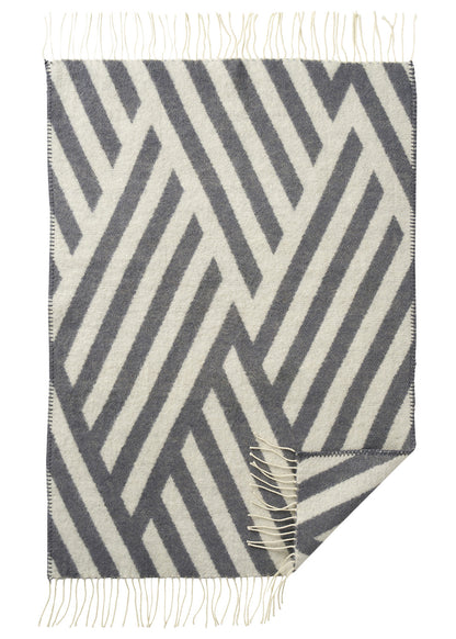 Plaid Lammeuld, Sort/Hvid Mønstret