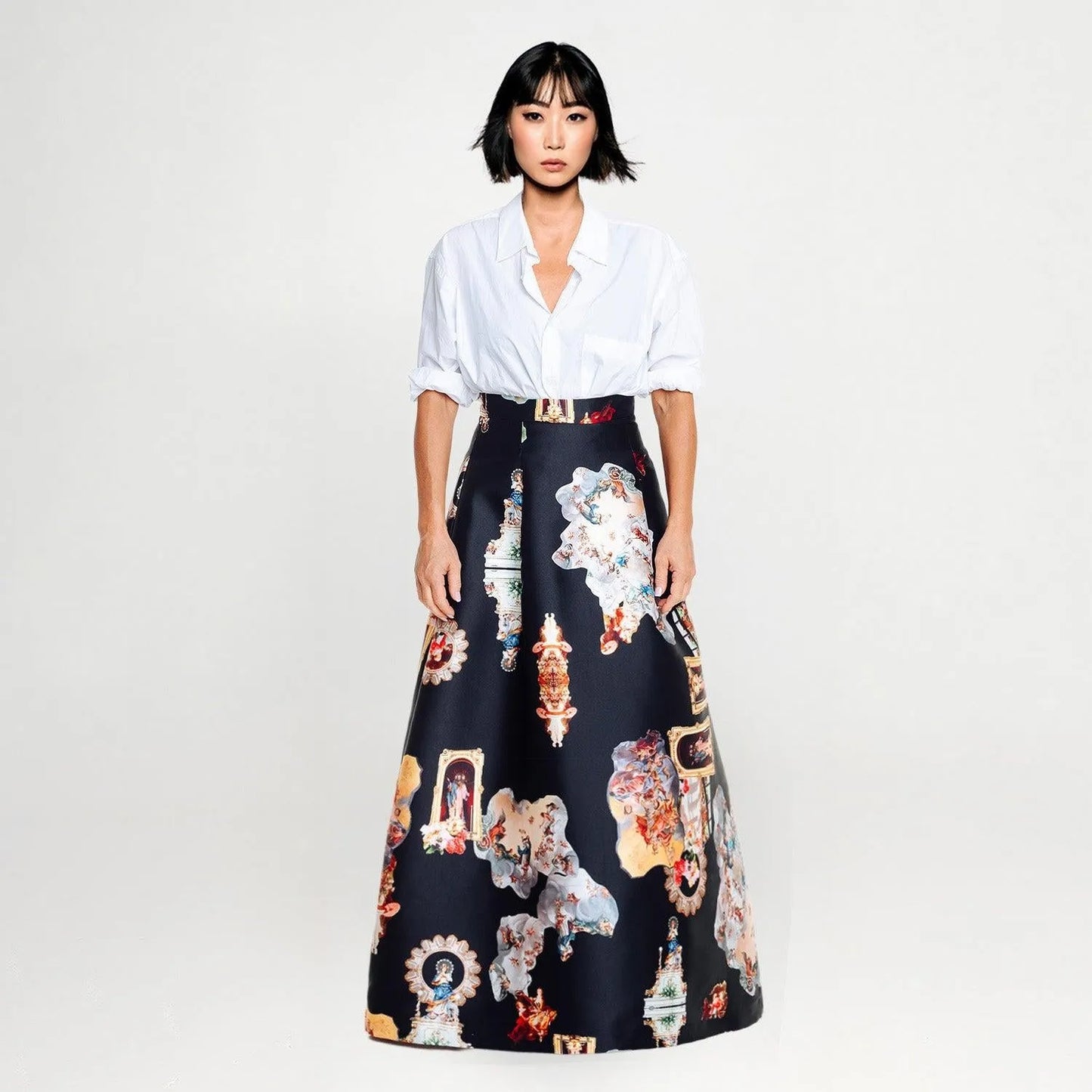 Sicily black long evening skirt printed
