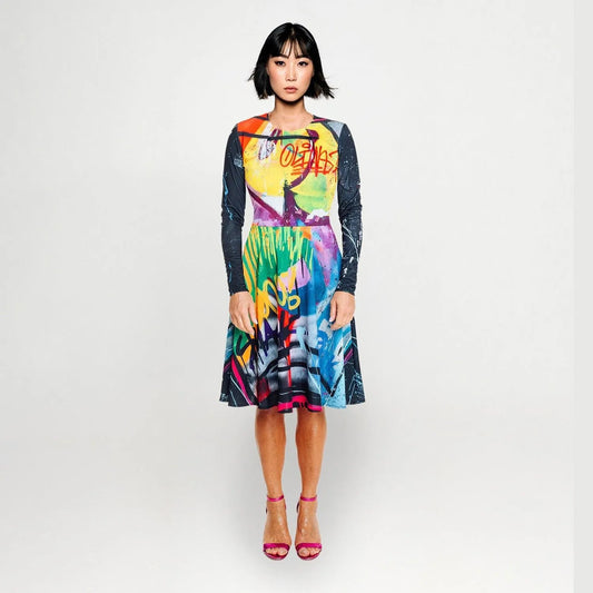 SALE everyday longarmed dress street art printed