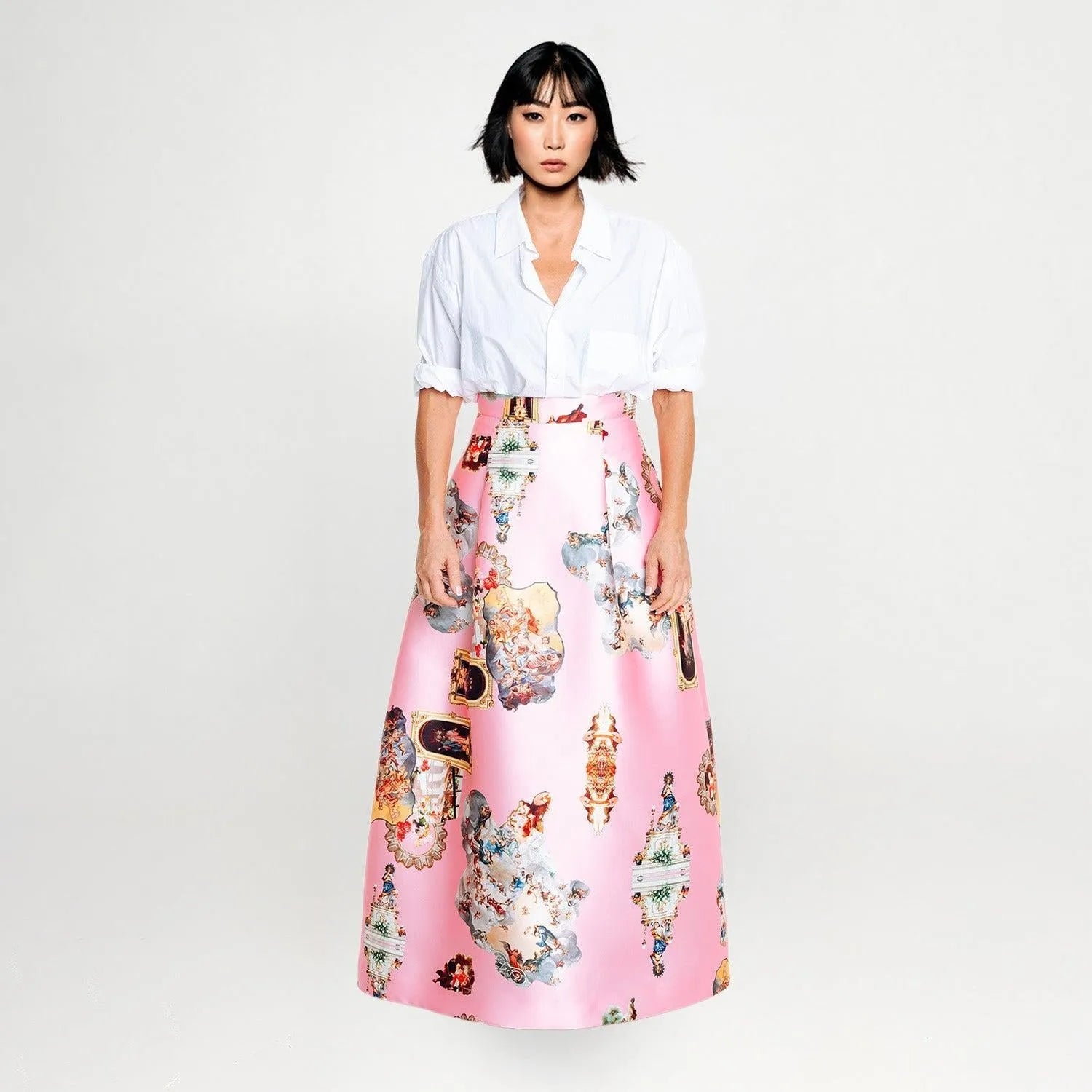 Sicily powder pink long evening skirt printed