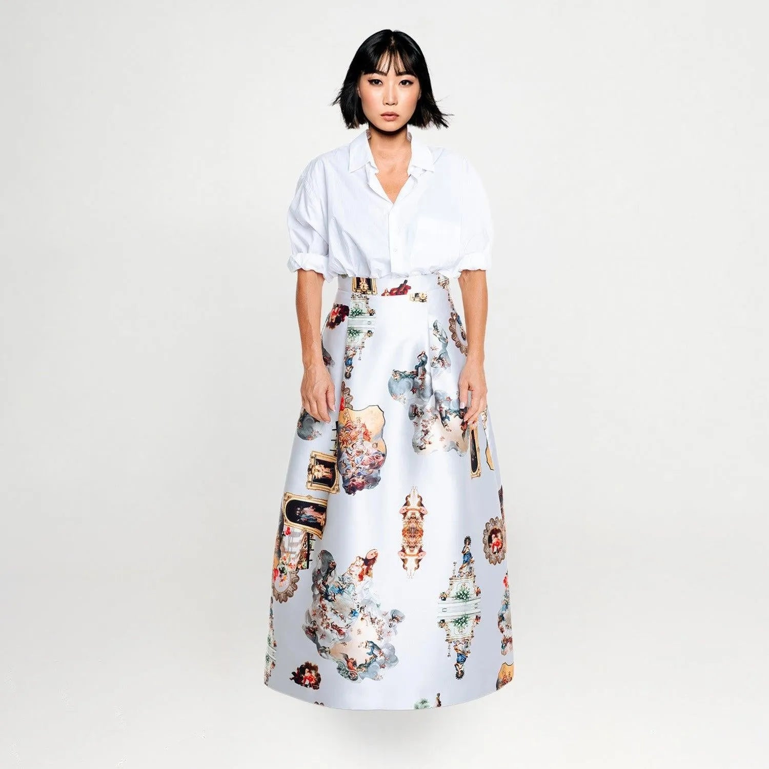 Sicily dirty white long evening skirt printed