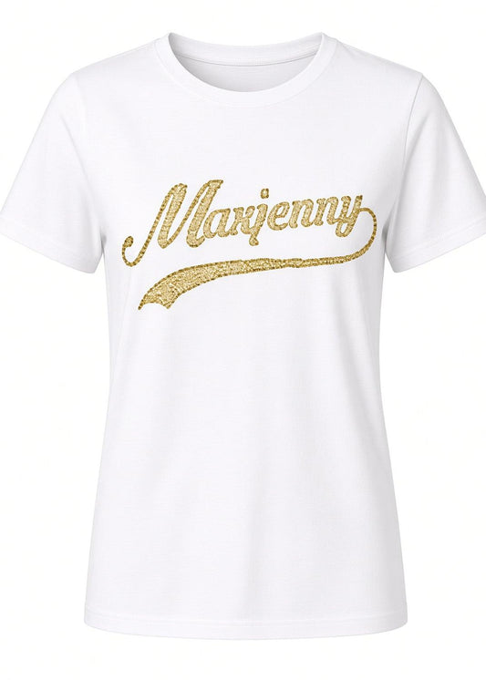 White T-shirt with Gold Swarovski Crystals