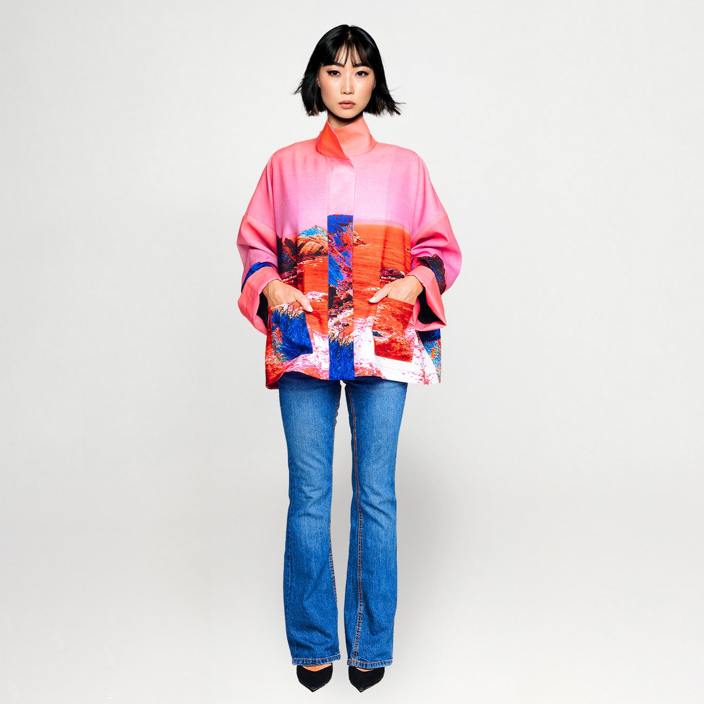 Boxy Jacket - Red blue landscape gemustert | maxjenny!