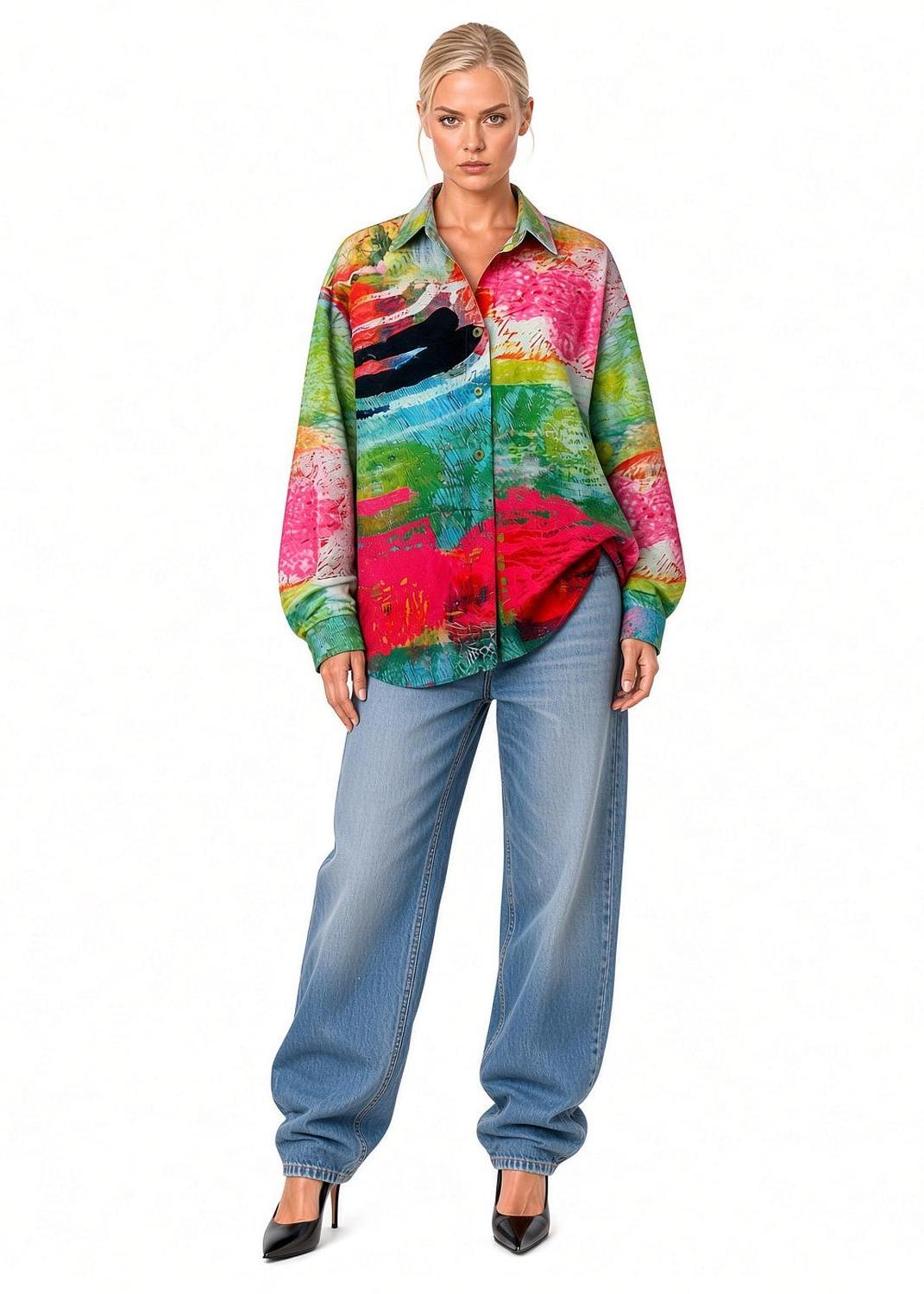 Bedruckte Viskosebluse – Mother Grün Pink