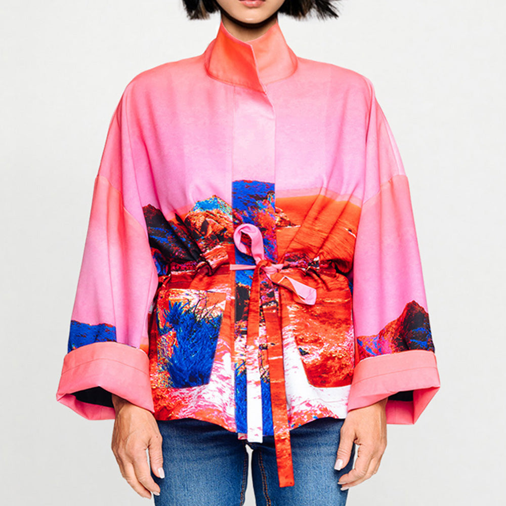 Boxy Jacket - Red blue landscape gemustert | maxjenny!