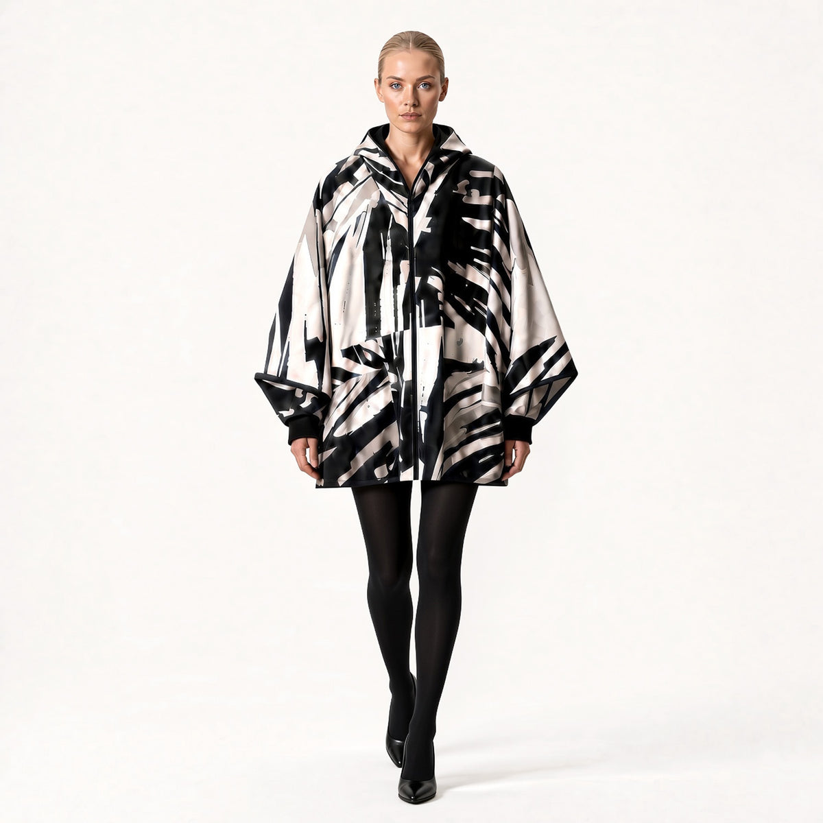 High-Tech Regnponcho – Svart & Vit