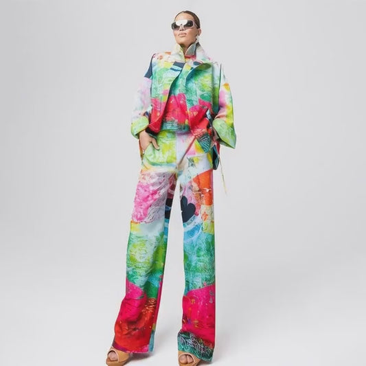 Wide straight pants print mother