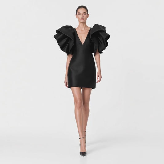 Large Rufflearm Mini Dress - Black