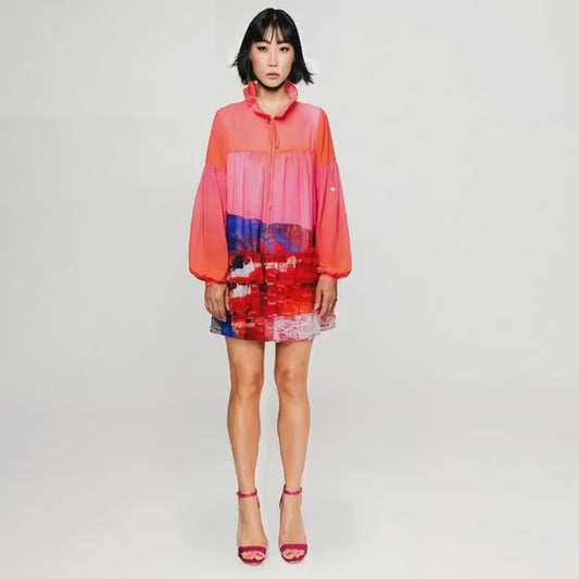 Iris Mini Kleid - Rot Blau gemustert | maxjenny!
