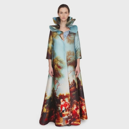 Royal Garden Long Coat – Sculptural Collar