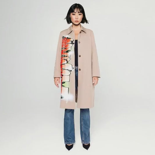 The worlds coolest trenchcoat beige with a twist printed