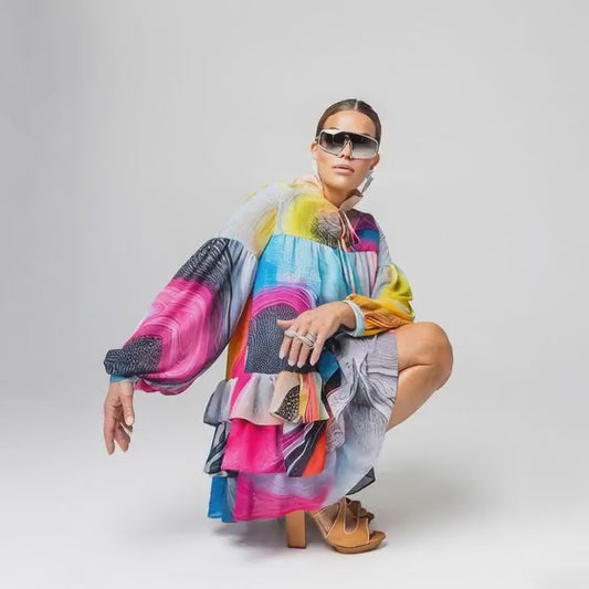 iris mini dress chiffong print liquid flow