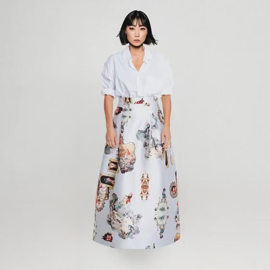Sicily dirty white long evening skirt printed