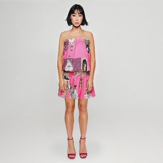 Sicily neonrosa mönstrad sol mini klänning