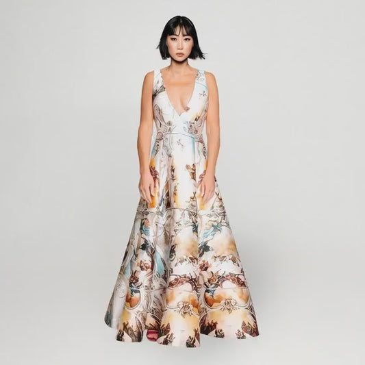 Lång aftonklänning – Sicily Jubilee Ljusblå Mönstrad | maxjenny!