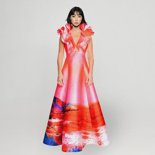 Sonderbestellung Butterfly Abenkleid – Red Blue Landscape gemustert | maxjenny!