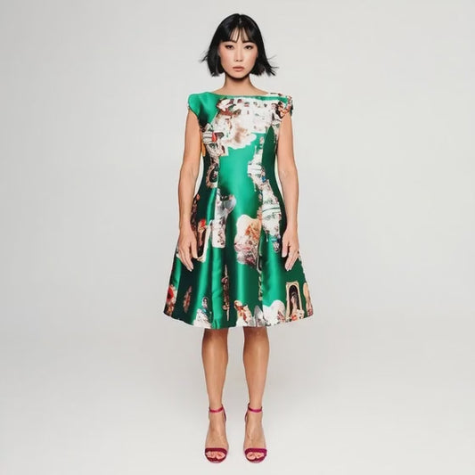 Sicily green midi dress printed