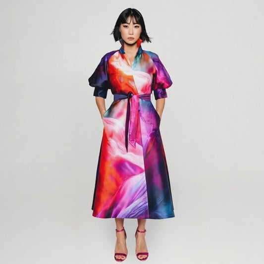 Skjortklänning med puffärm och bälte – Smokeflow Lila