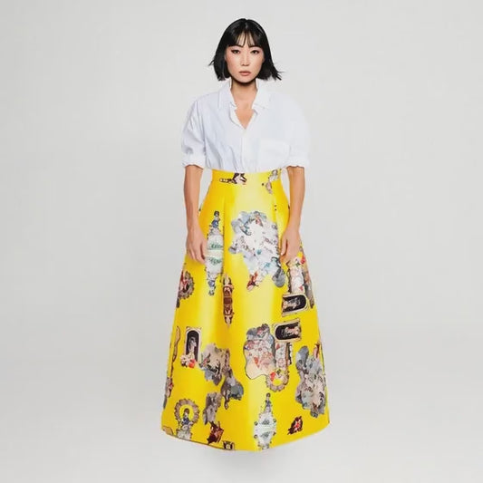 Sicily yellow long evening skirt printed
