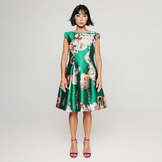 Sicily green midi dress printed