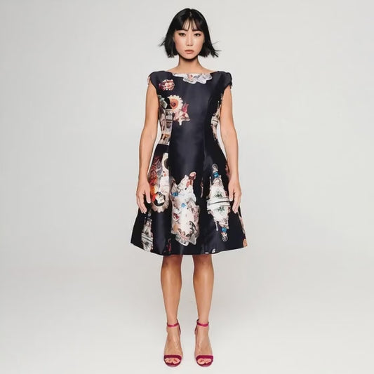 Sicily black midi dress printed