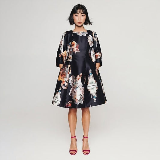 Sicily black midi dress printed