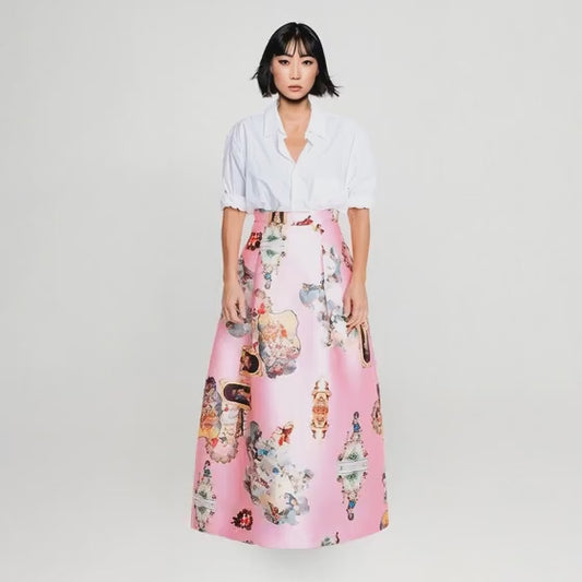Sicily powder pink long evening skirt printed