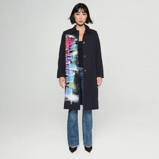 The worlds coolest trenchcoat black with a twist printed