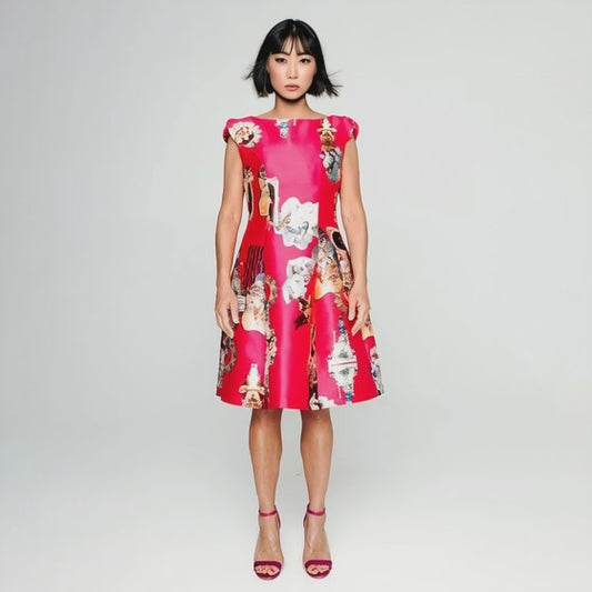 Sicily hot pink midi dress printed