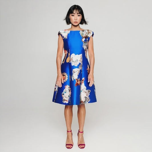Sicily royal blue midi dress printed