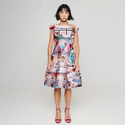 Stockholm royal pink midi dress printed