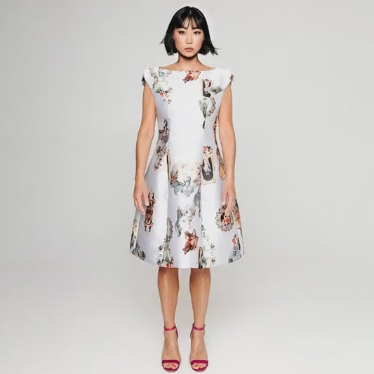 Sicily dirty white midi dress printed