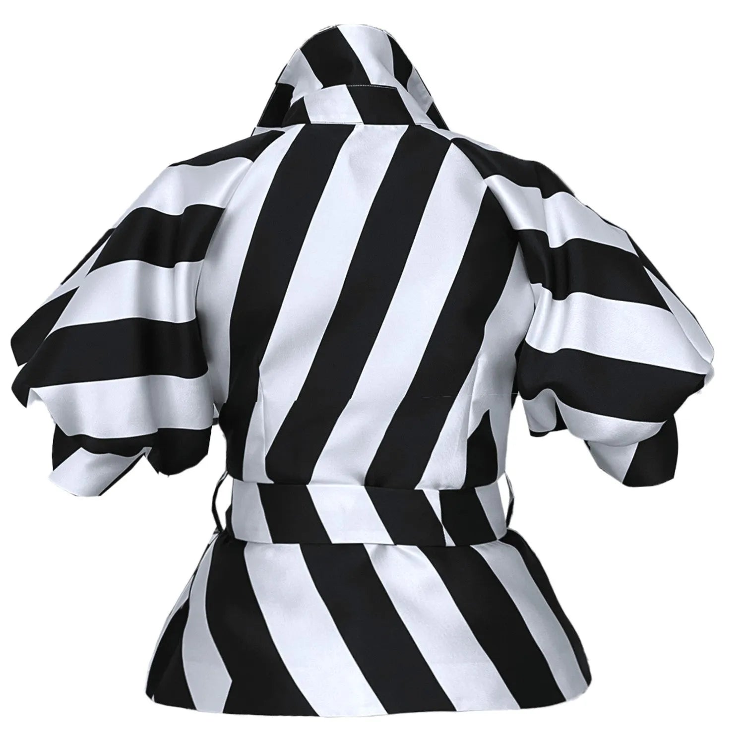 shirtjacket with puffarm and belt black and white graphic print